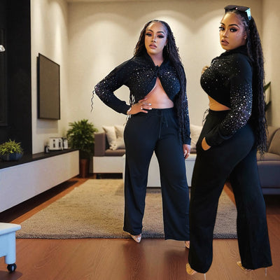 Shining Bright like a Diamond Hoodie Pants Set (Black)