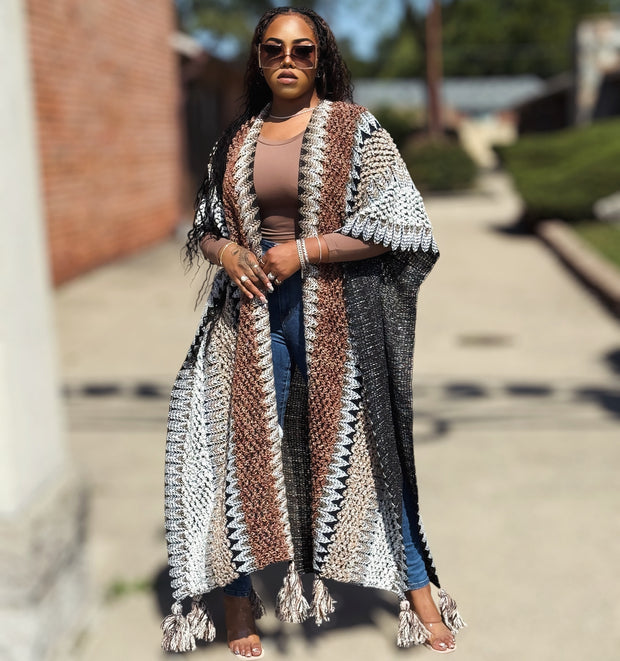 Tassel Long Cardigan (Brown)