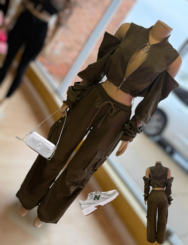 Olive BOMBER CROP JACKET & PANTS SET