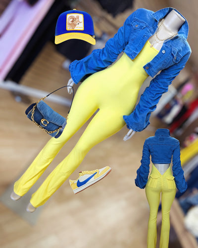Thick Open Back Denim Material Jumper ( Yellow)