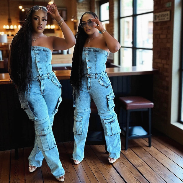 Acid Wash Denim Cargo Jumper