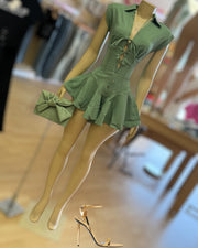 Eyelet Lace-up Front Romper/Jumper  (Green)