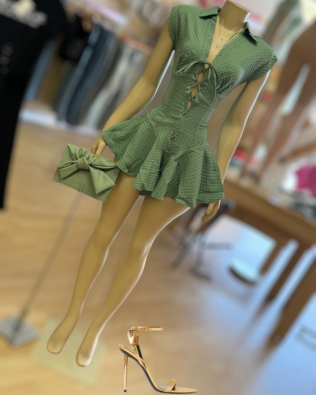 Eyelet Lace-up Front Romper/Jumper  (Green)