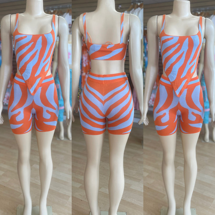 Pointy Two Tone Color short Set ( Orange and Blue)