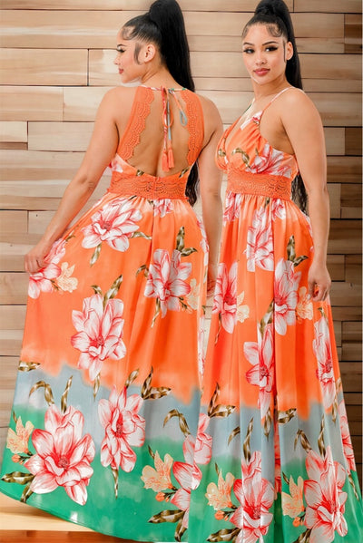 The Tropical Lace Detail Dress (Orange)