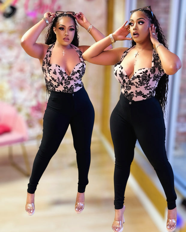 Floral Pattern Off Shoulder Mesh Bodysuit ( Tan)