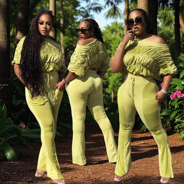 Off Shoulder PANTS SET (Green)