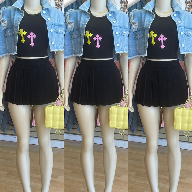 Put Two Crosses on It Tank Top ( Black)