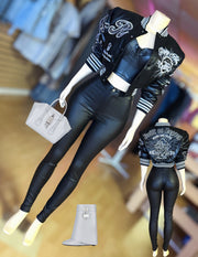 Faux Leather Pants Back Pocket ( Black)