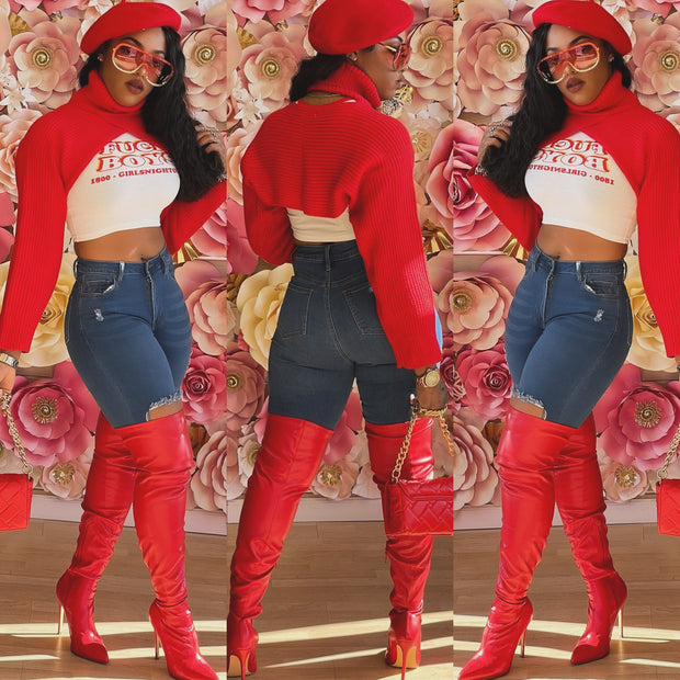 Crop Sweater / Top With Back View (Red)