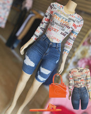 knee Stress Denim Shorts