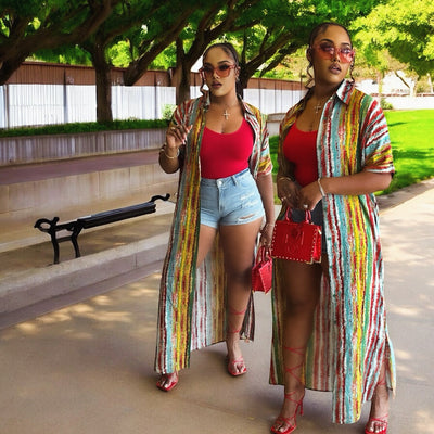 Striped Pocket Long Shirt Dress/Shirt