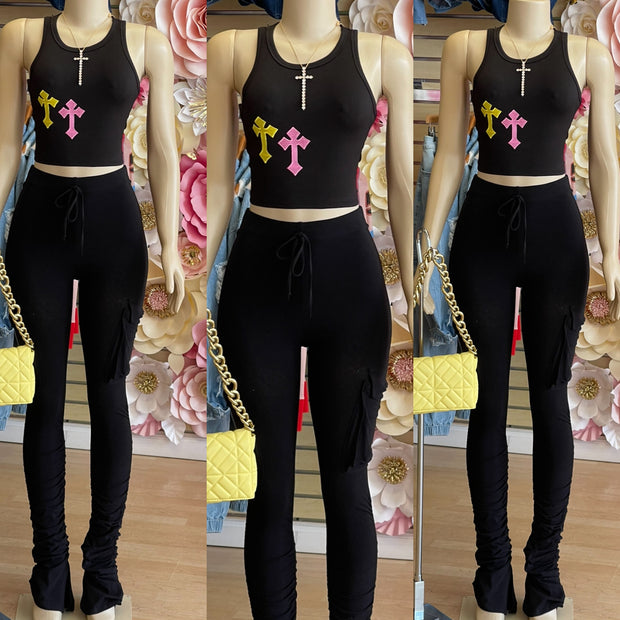 Put Two Crosses on It Tank Top ( Black)