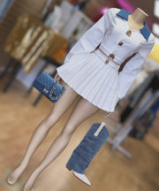 Detail Hardware with Denim Pleated Skirt Set