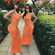 Side By Side Pocket Dress ( Orange)