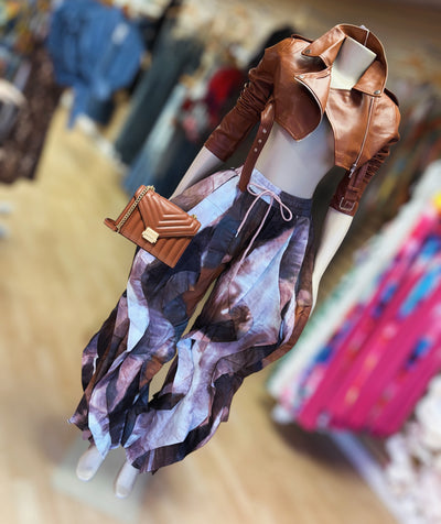 Crop Belt Faux Leather Jacket (Dark Tan)
