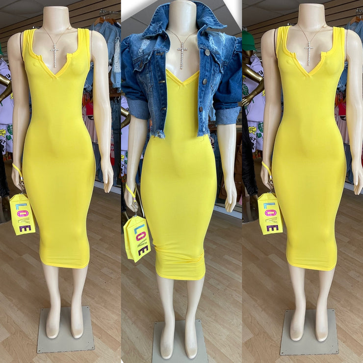 Chill and Cute “v” Dress ( Yellow)