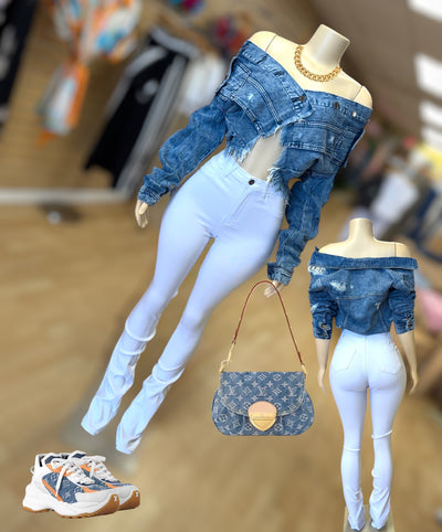 Vintage Wash Distressed Cropped Denim Jacket