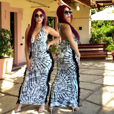 Tie Dye Fringe Top and Skirt Set