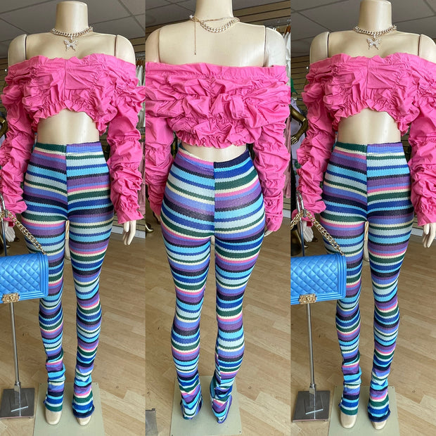 Party Ruffle Off Should Top  Blouse (Barbie Pink)