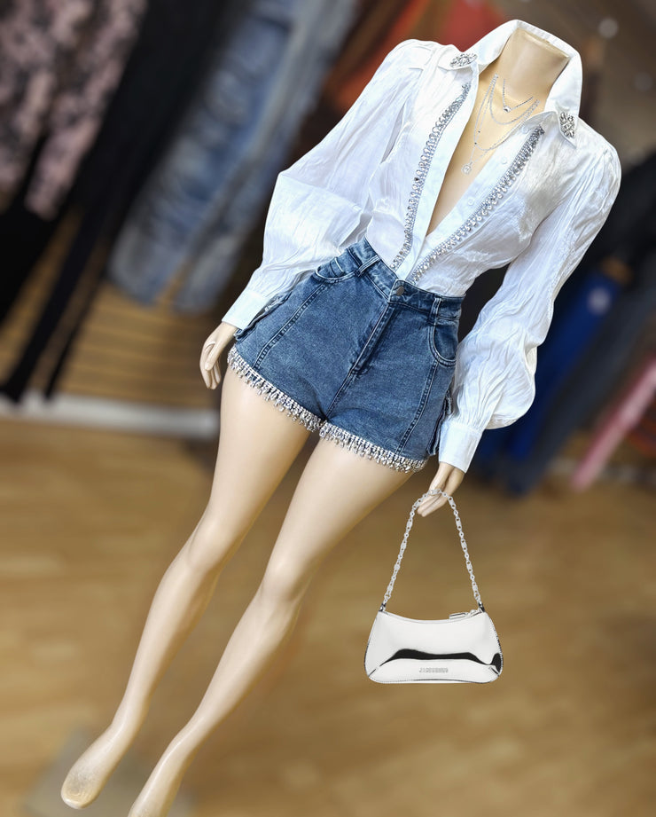 Chandelier Stone Shorts  ( Denim)