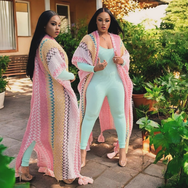 Tassel Long Cardigan ( Pink )