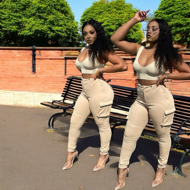 Tie Cargo Cotton Pants ( Tan)