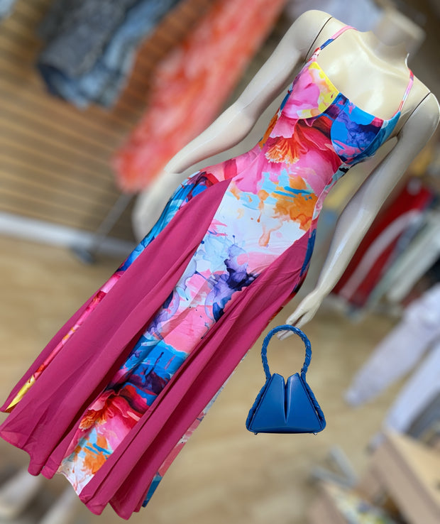Colors on Pretty Colors  PRINTED DRESS With Mesh