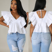 Babydoll Flare Top ( White)