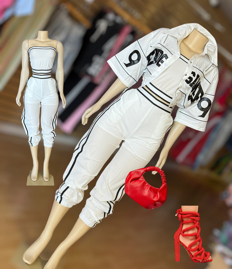 Track Star Tube and joggers Pants Set ( white and black)