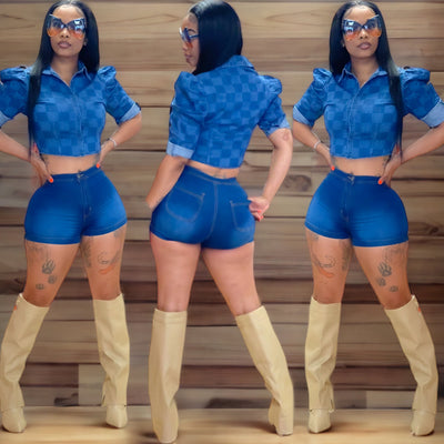 Candy Denim Stretch Shorts( Dark Denim )