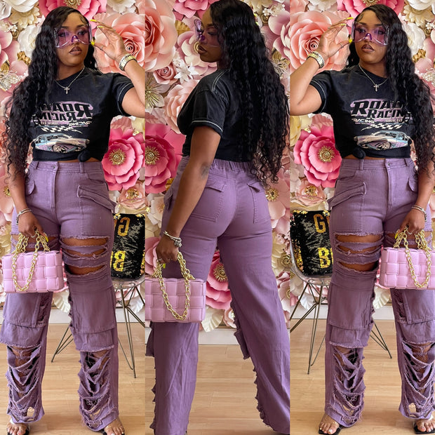 Purple Denim The Girlie Carpenter Side Pockets Cargo Jeans