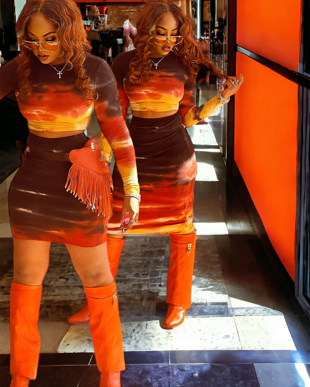 Color Twisting  Skirt Set (Orange)