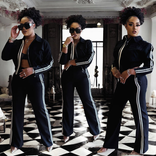 Classy and Edge 2 Piece Pants and Jacket Set ( Black)