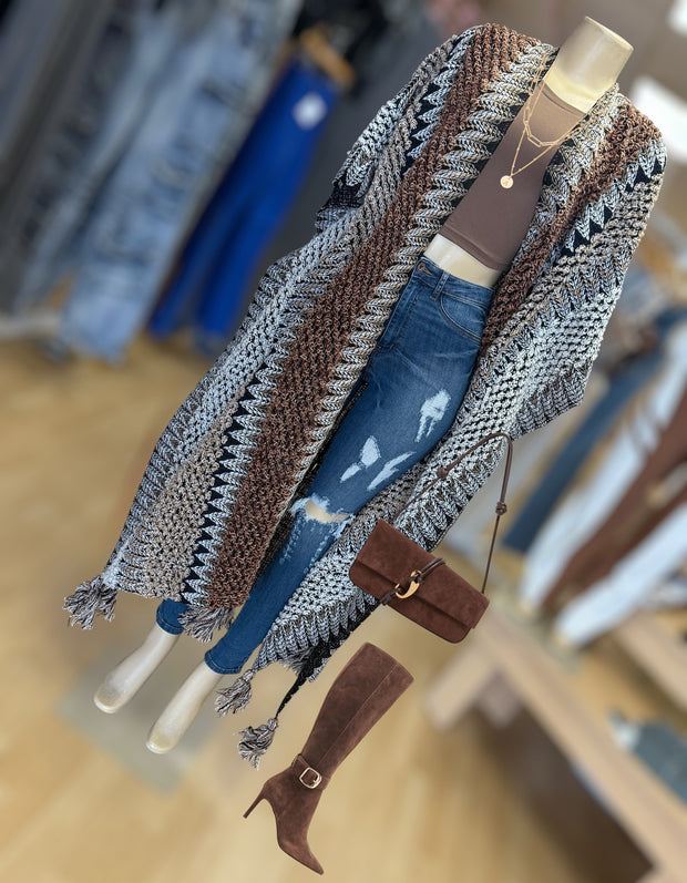 Tassel Long Cardigan (Brown)