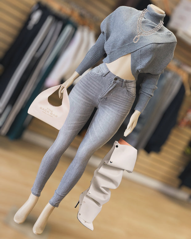 Cross over sweater top/sweater (grey)