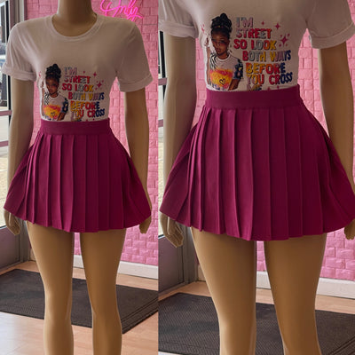 Pull “Up and Go”  Pleated Tennis Knee Skirt (Cranberry Pink)