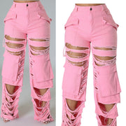 Pink Denim The Girlie Carpenter Side Pockets Cargo Jeans