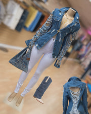 Arms x Back Stress Out Denim Distress Jacket ( Mid Wash)