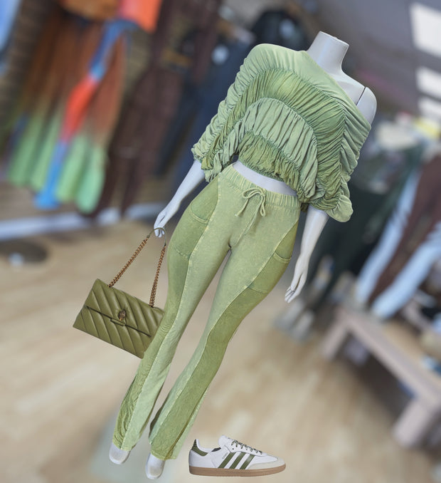 Off Shoulder PANTS SET (Green)