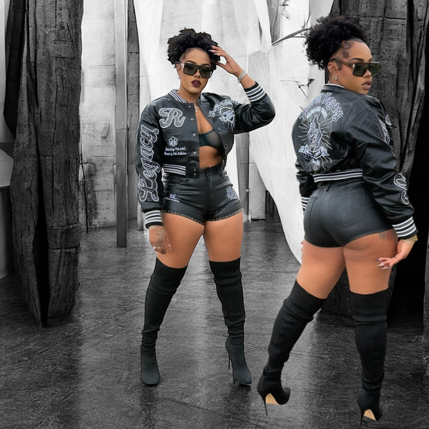 Bling Bling Rising Above Waist Faux Leather Jacket