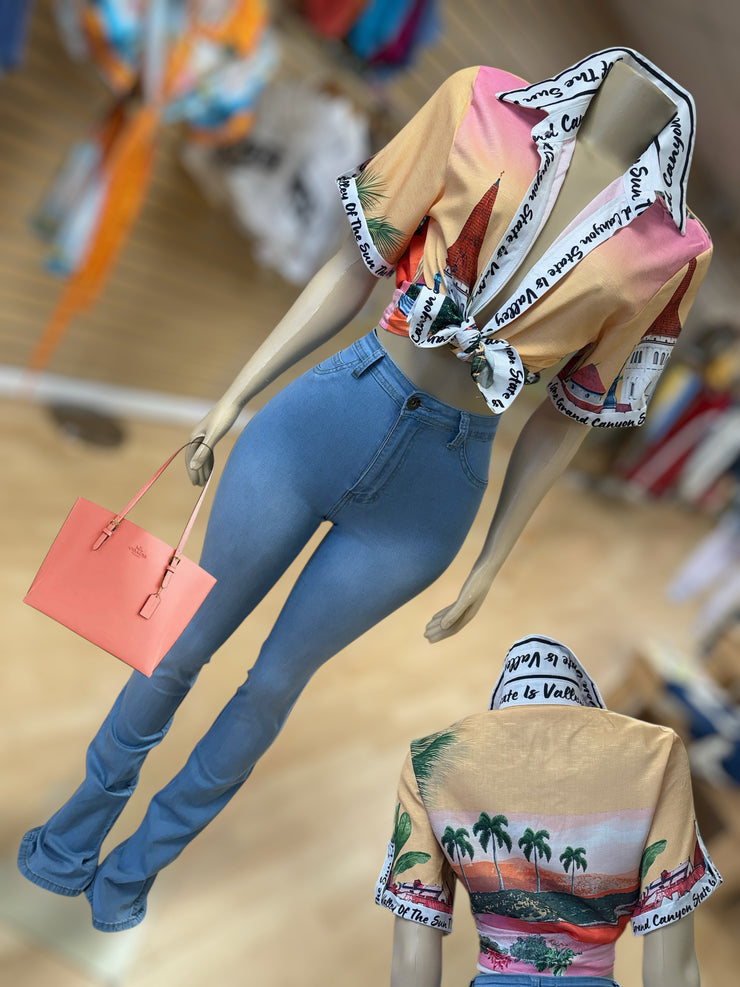 3D Detail Button Up Top ( Coral and Colors )