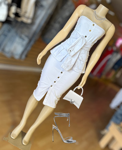 Dress w/ Sleeve Connected  White Denim Cargo