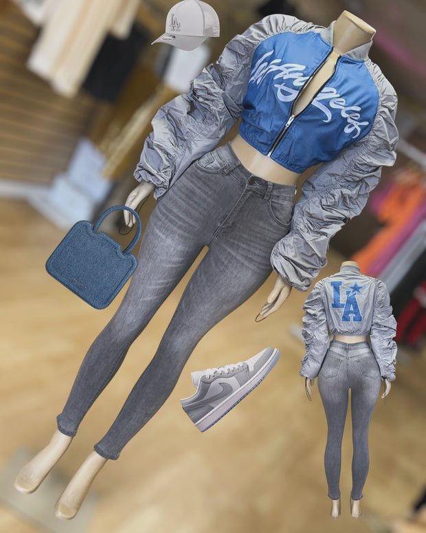 ANKLE DENIM HIGH WAISTED STRETCH LIGHT GRAY DENIM