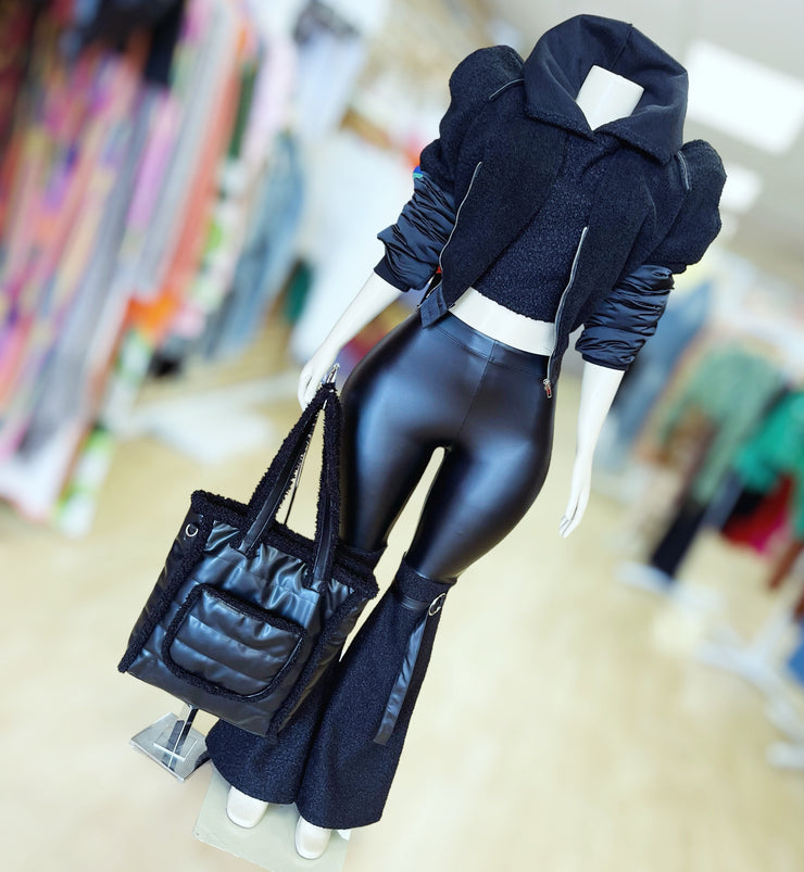 2 Piece WITH Faux Lambskin and Faux Leather Set