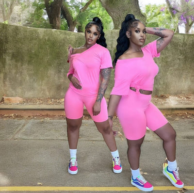 All Day Runs Stretch Short Set ( Pink)