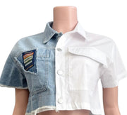 Denim x and White With Detail Top ( White)