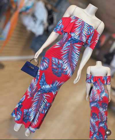 Give me Shoulder Action and Palm Tress Maxi Dress
