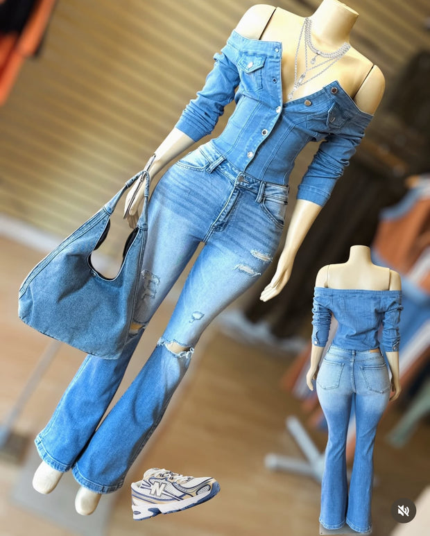 High Rise Distressed Flare Jeans