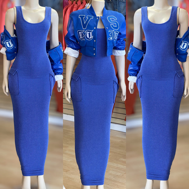 Side By Side Pocket Dress (Blue)